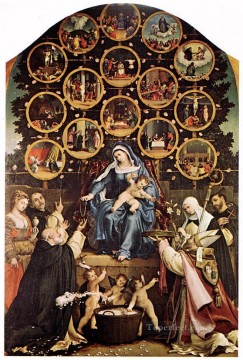 ロレンツォ・ロット Painting - ロザリオの聖母 1539年 ルネサンス ロレンツォ・ロット